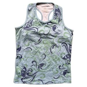 CS size small, tank top, racer back, fun funky pattern, built-in shelf bra